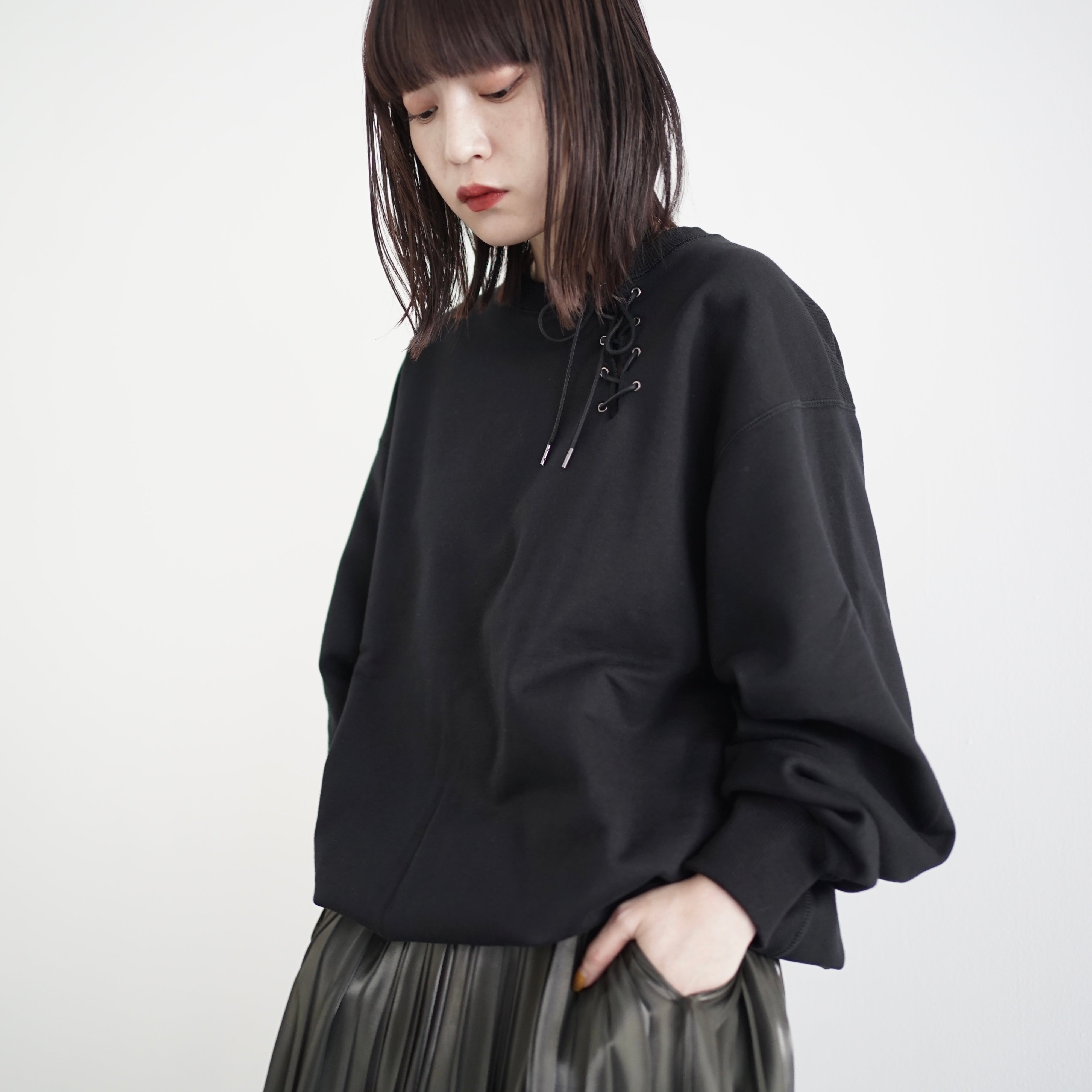 Azuma urake lace up neck sweatshirt – 服屋 itochi