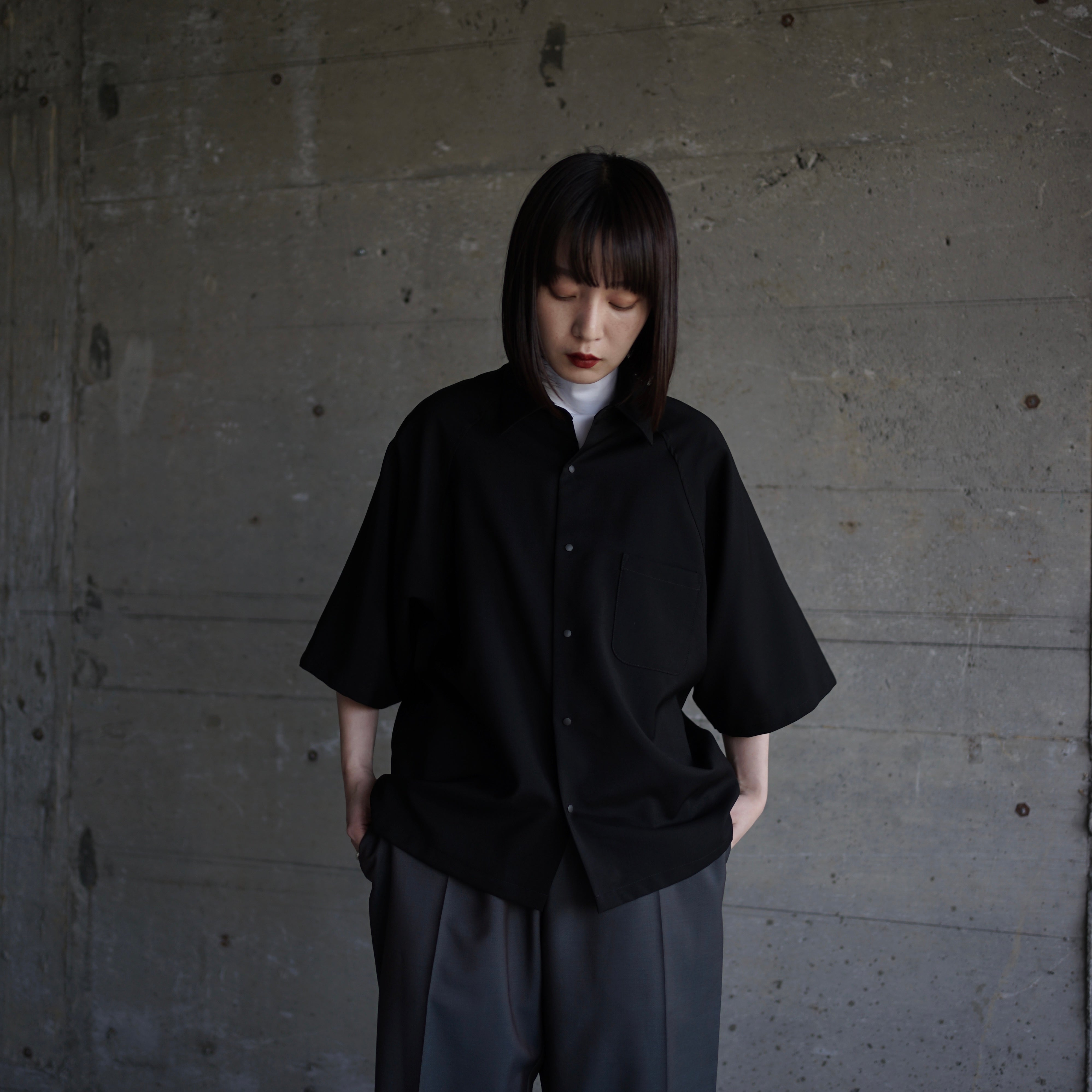 服屋 itochi ラグランハーフスリーブシャツ 半袖シャツ モヘヤ混 Mサイズ Wool & Kid mohair Tropical raglan half sleeve shirt [solid type