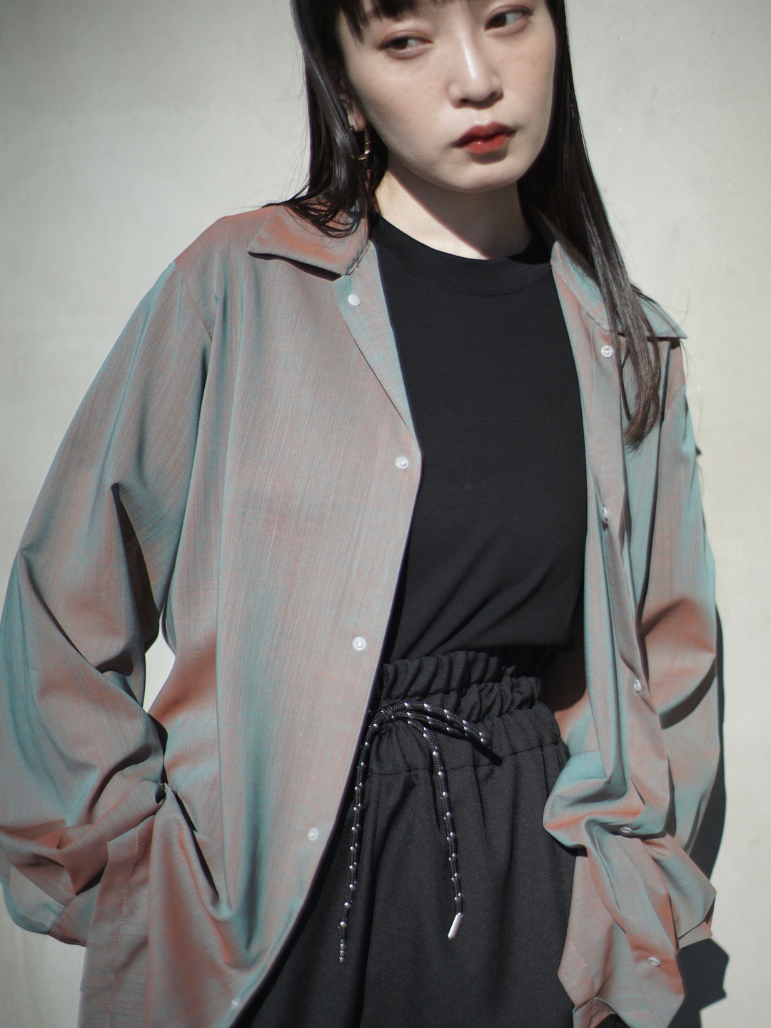 new basic　SHEER VOILE SAILOR SHIRTS Sheer wool voile simple shirt / sax × orange – itochi 公式