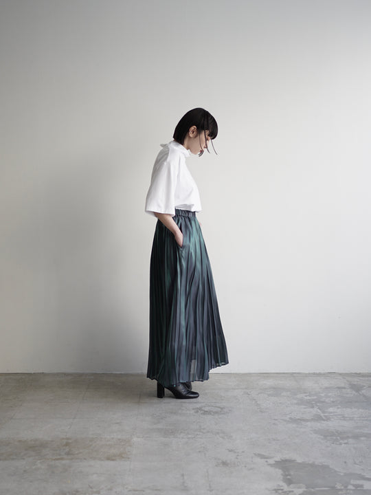 新規購入 side double cloth Aurora Pre-order] pleated emerald / skirt スカート