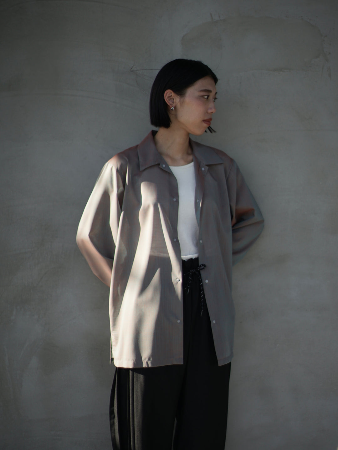 Sheer wool voile simple shirt / sax × orange – itochi 公式