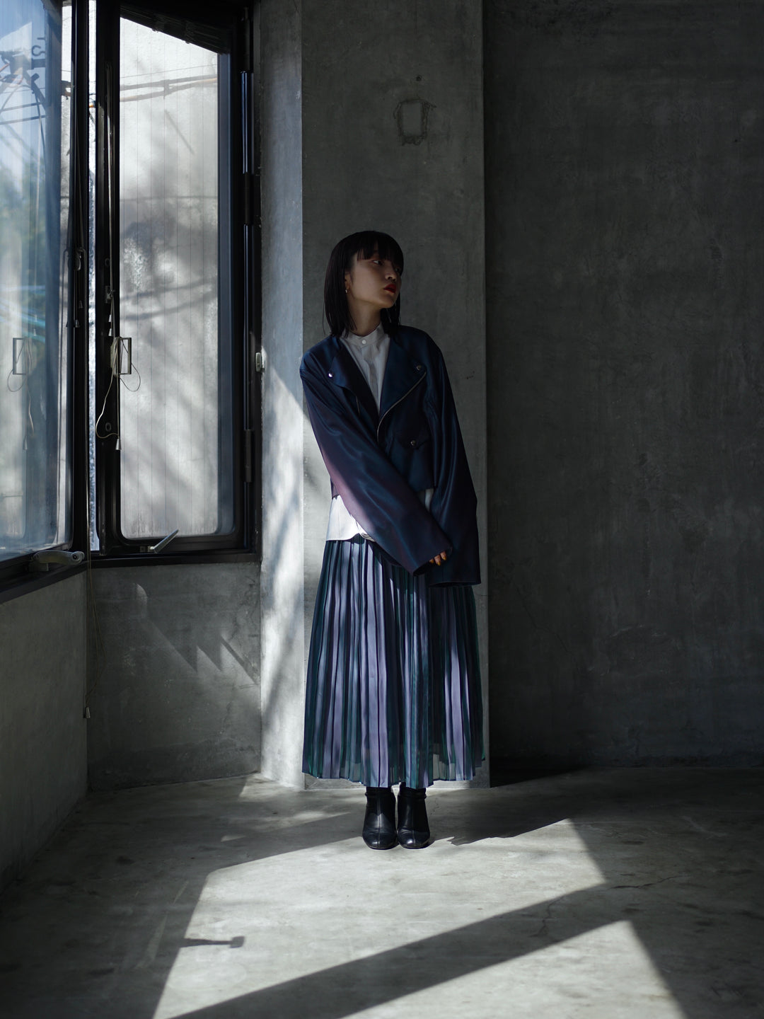 shuttle loom fabric slit sleeves riders jacket / womens – itochi