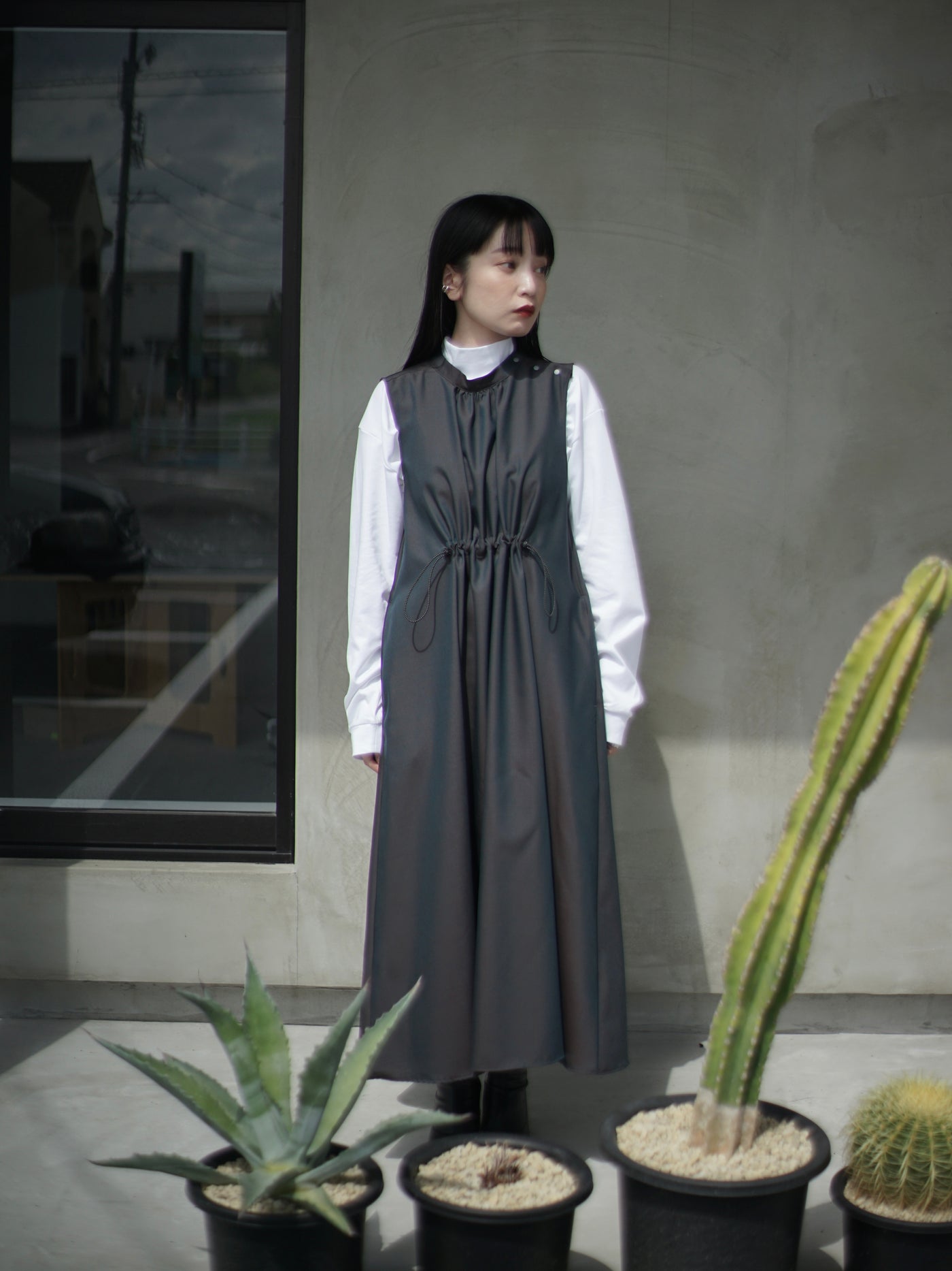 Wool & Kid mohair Tropical gathered sleeveless dress