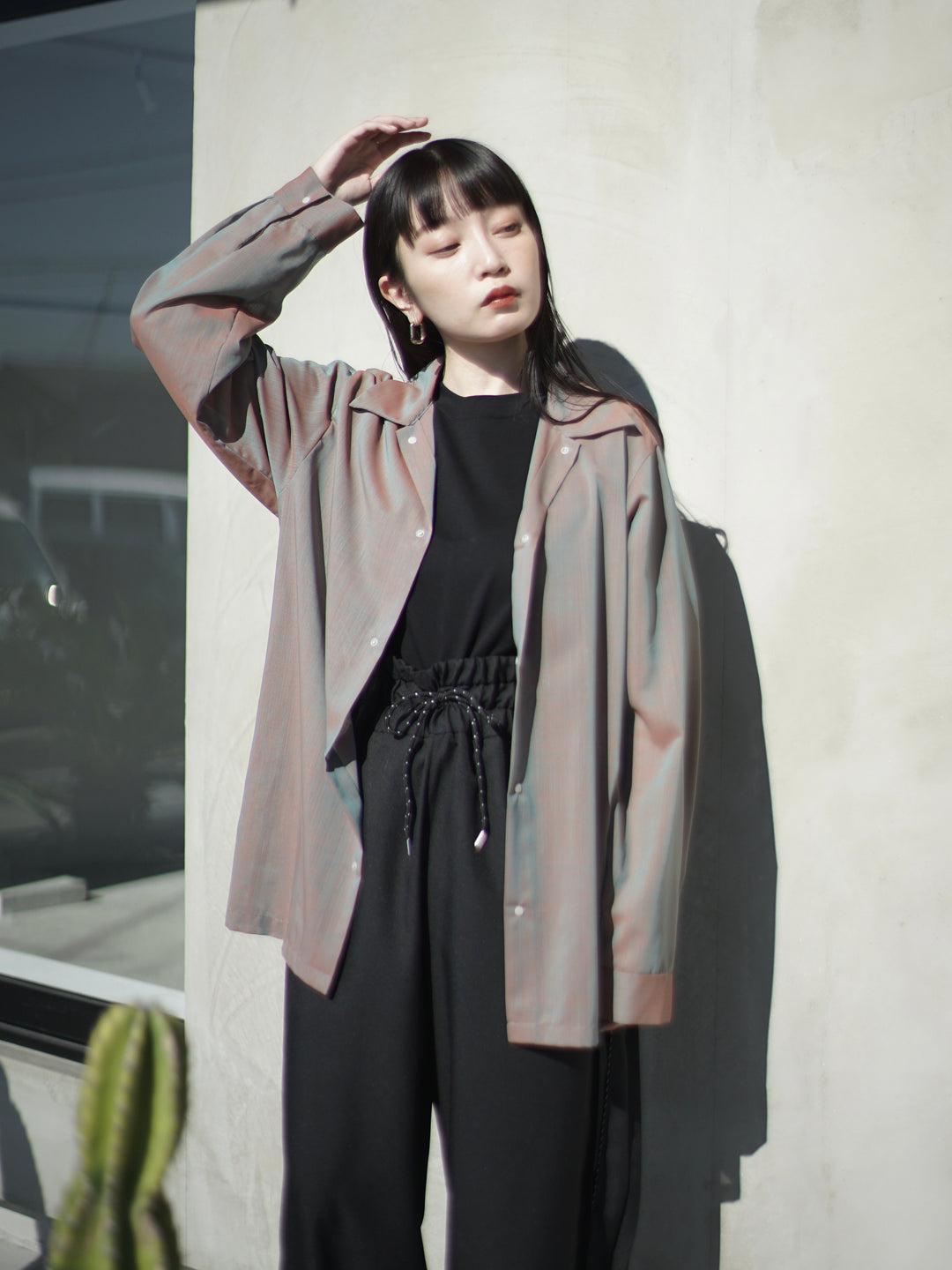 Sheer wool voile simple shirt / sax × orange – itochi 公式