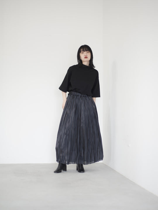 【THEAIRTOWN】aurora top★追跡可 Pre-order] Aurora cloth double side pleated skirt / black