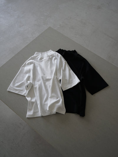 Suvin cotton smooth mock neck half sleeves pullover shirt