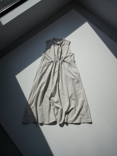 Nylon twill gathered sleeveless dress