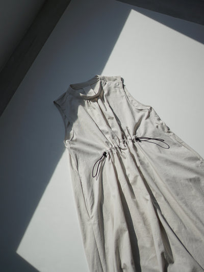Nylon twill gathered sleeveless dress