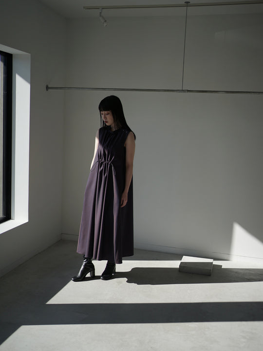 itochi ウールモヘヤトロピカル スリープレスドレス Pre-order] Wool & Kid mohair Tropical gathered sleeveless dress