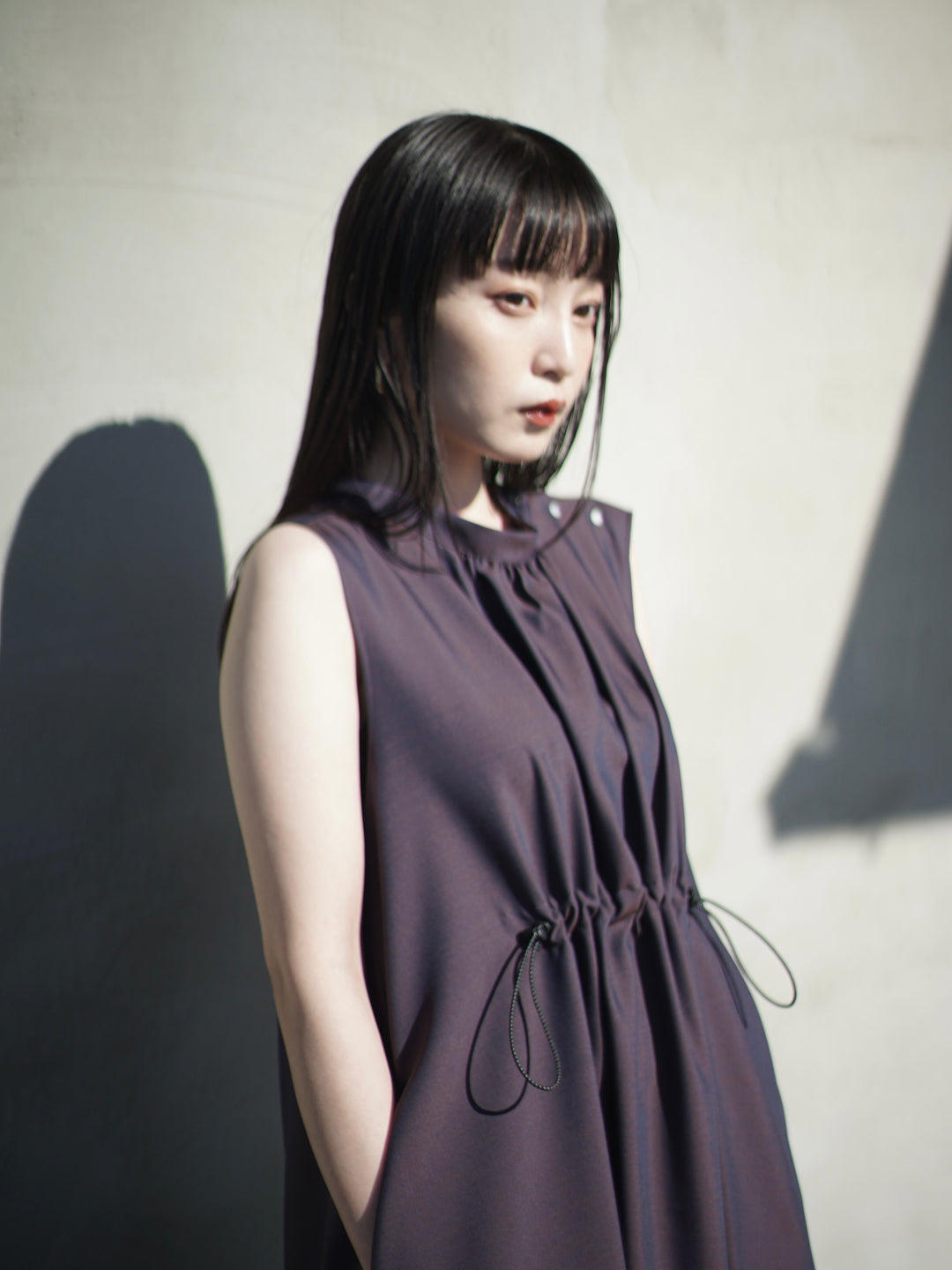 Wool & Kid mohair Tropical gathered sleeveless dress – itochi 公式