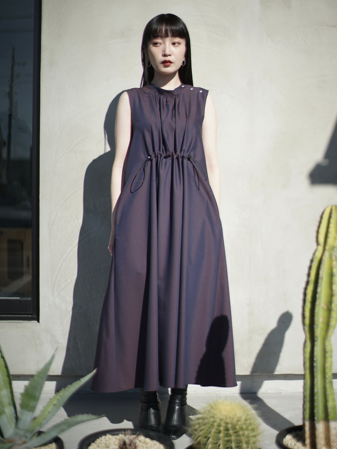 Wool & Kid mohair Tropical gathered sleeveless dress – itochi 公式