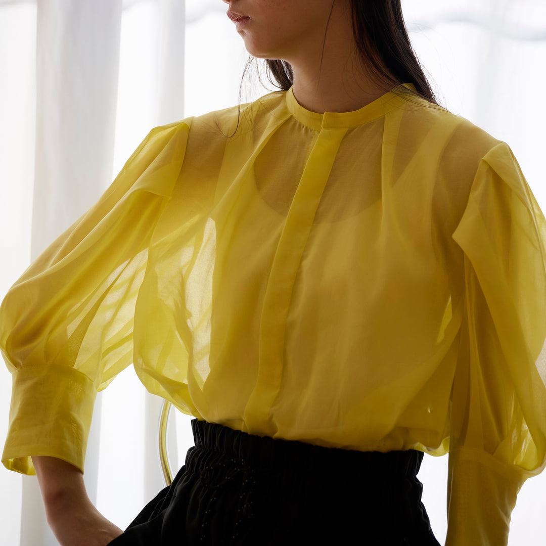 ITOCHI (イトチ) 100/2 cotton organdy transparent blouse Black (パフスリーブブラウス) itSH14-20 ITOCHI (イトチ) 100/2 cotton organdy transparent blouse