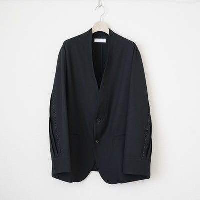 Polyester Linon Pleated Sleeves Collarless Jacket 1.1.0