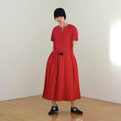Polyester Linon Rounded Shape Pleated Onepiece Dress